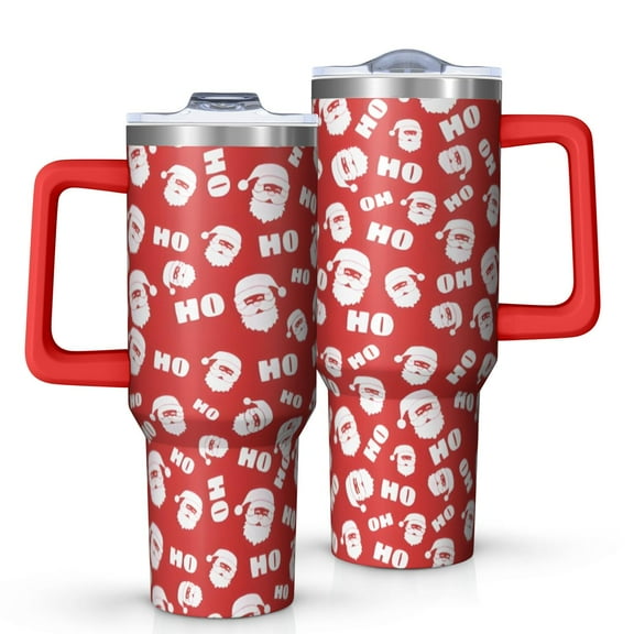 Red Christmas Santa Pattern Tumbler with Handle and Lid,40oz Double Wall Vacuum Insulated Tumbler,Cups Gift for Women and Men