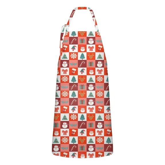 Red Christmas Santa, Tree and Snowflake Apron-Garden Aprons for Women with Pockets-Cotton Linen Waterproof Kitchen Cooking Gardening Aprons Adjustable for Kitchen,Cooking,BBQ and Salon 32"x27"