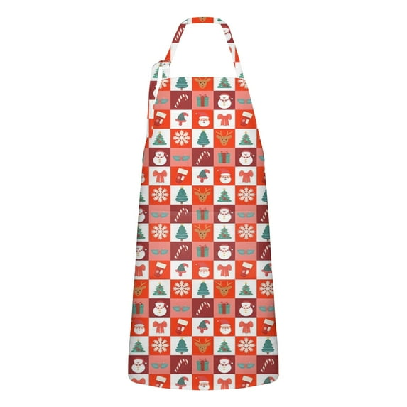 Red Christmas Santa, Tree and Snowflake Apron-Garden Aprons for Women with Pockets-Cotton Linen Waterproof Kitchen Cooking Gardening Aprons Adjustable for Kitchen,Cooking,BBQ and Salon 32"x27"