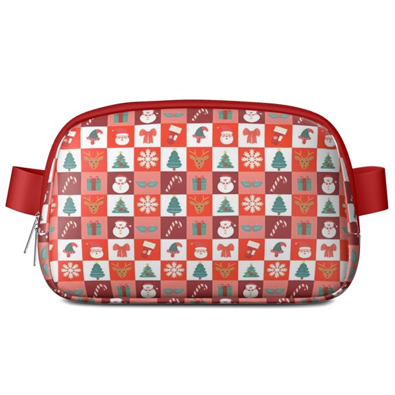 Red Christmas Santa, Tree and Snowflake Pattern Cute Fanny Packs for Women,Travel Waterproof Crossbody Fanny Bags Waist Purse for Women Anti Theft Adjustable Strap for Running Travel Cycling