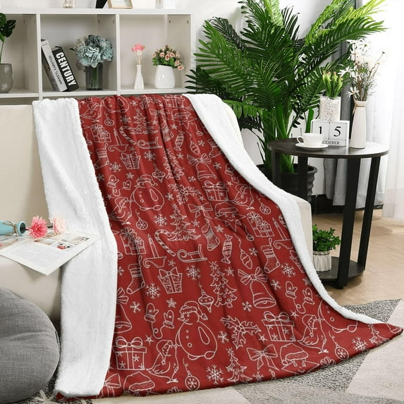 Red Christmas Scene Pattern Blanket,Comfortable Soft Flannel Throw Blanket,All Season,Warm Lightweight Blankets for Sofa Bed Couch Living Room Chair,50"x60"