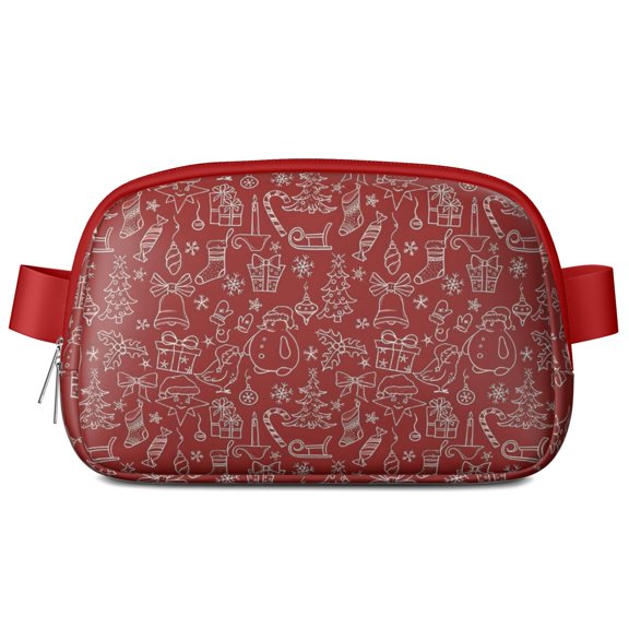 Red Christmas Scene Pattern Cute Fanny Packs for Women,Travel Waterproof Crossbody Fanny Bags Waist Purse for Women Anti Theft Adjustable Strap for Running Travel Cycling