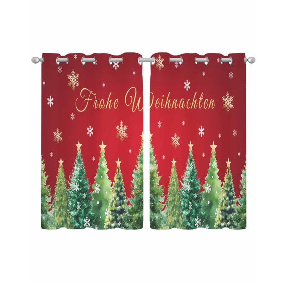 Red Christmas Sheer Curtains 45 Inch Length 2 Panels Set for Living Room/Bedroom, Winter Xmas Trees Snowflake Holiday Kitchen Curtains Grommet Semi-Sheer Curtains Drapes Window Treatments 42"x45"x2