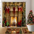 Red Christmas Shower Curtain Set, 4Pics Bathroom Decor with Rugs, Xmas