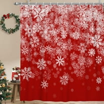 Red Christmas Shower Curtain,Snowflake Xmas Bathroom Curtain,Winter Fabric Bath Curtain with Hooks 72"x72"