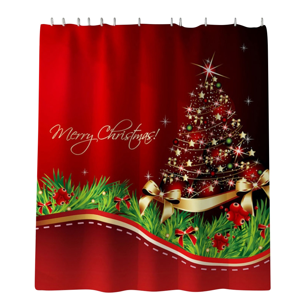 Red Christmas Shower Curtains for Bathroom, Christmas Holiday Shower