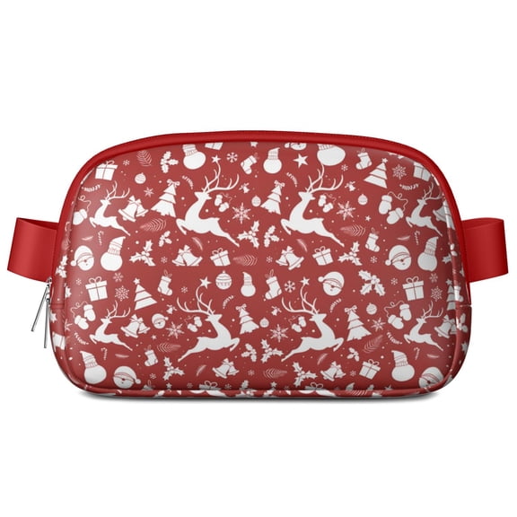 Red Christmas Silhouette Pattern Cute Fanny Packs for Women,Travel Waterproof Crossbody Fanny Bags Waist Purse for Women Anti Theft Adjustable Strap for Running Travel Cycling