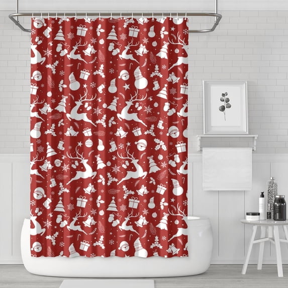Red Christmas Silhouette Pattern Shower Curtain 72"x72" ,Bathroom Decorative Shower Curtains Set with 12 Hooks,Modern Waterproof Washable Shower Curtain