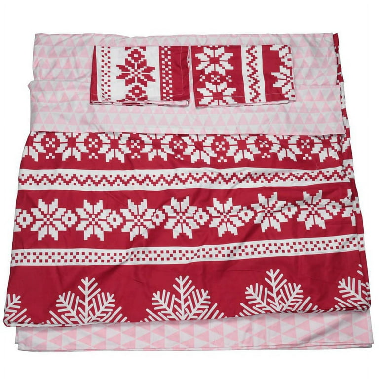 Red Christmas Snowflake Bedding Set Duvet Cover Flat Quilt Cover 220 x 240  Sheets: 230 x 250 Pillowcase: 48 x 74 x 2