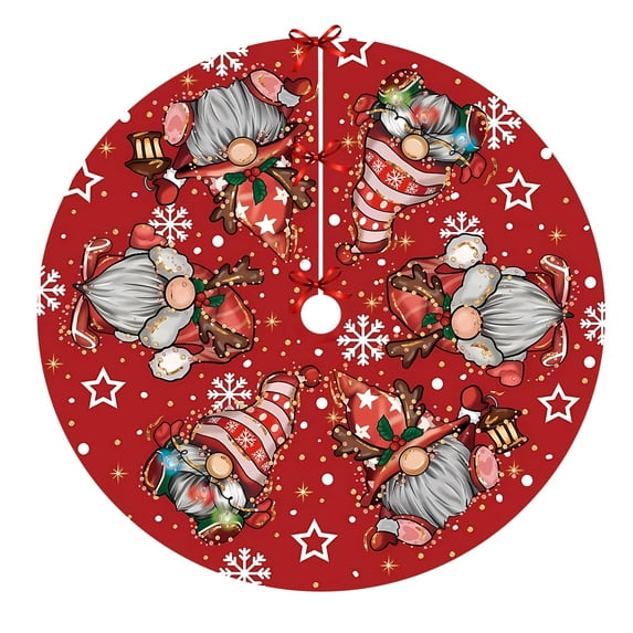 Red Christmas Snowflake Cute Gnomes Polyester Tree Skirt for Xmas Holiday Home Indoor Decoration 48 in