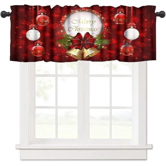 Red Christmas Snowflake Kithen Curtains Valances for Windows, Merry Xmas Bow Holiday Window Treatment Valances for Kitchen Living Room Cafe Decor 54''x18'', 1 Panel