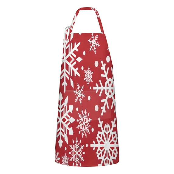 Red Christmas Snowflake Apron-Garden Aprons for Women with Pockets-Cotton Linen Waterproof Kitchen Cooking Gardening Aprons Adjustable for Kitchen,Cooking,BBQ and Salon 32"x27"