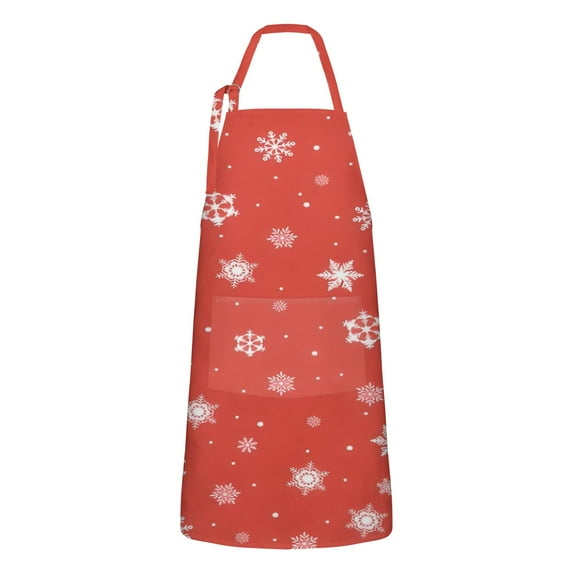 Red Christmas Snowflake Apron-Garden Aprons for Women with Pockets-Cotton Linen Waterproof Kitchen Cooking Gardening Aprons Adjustable for Kitchen,Cooking,BBQ and Salon 32"x27"