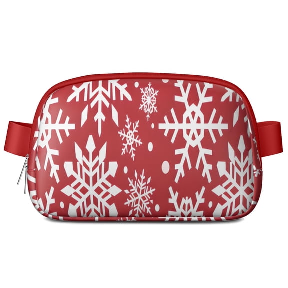 Red Christmas Snowflake Pattern Cute Fanny Packs for Women,Travel Waterproof Crossbody Fanny Bags Waist Purse for Women Anti Theft Adjustable Strap for Running Travel Cycling