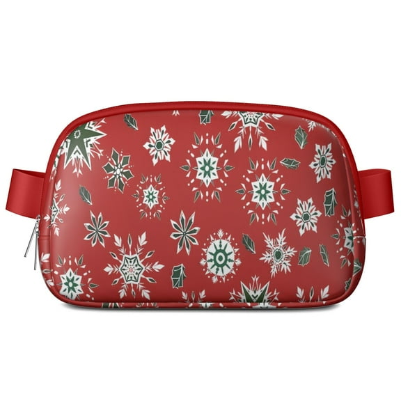 Red Christmas Snowflake Pattern Cute Fanny Packs for Women,Travel Waterproof Crossbody Fanny Bags Waist Purse for Women Anti Theft Adjustable Strap for Running Travel Cycling