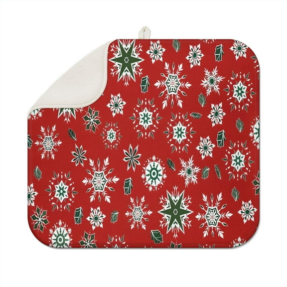Red Christmas Snowflake Pattern Dish Drying Mat for Kitchen 1 Pack, Ultra Absorbent Microfiber Dishes Drainer Mats,16x18in(41x46cm)