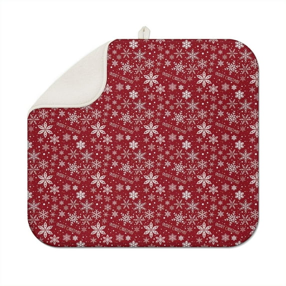 Red Christmas Snowflake Pattern Dish Drying Mat for Kitchen 1 Pack, Ultra Absorbent Microfiber Dishes Drainer Mats,16x18in(41x46cm)