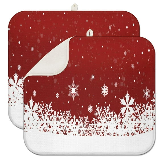 Red Christmas Snowflake Pattern Dish Drying Mat for Kitchen 1 Pack, Ultra Absorbent Microfiber Dishes Drainer Mats,16x18in(41x46cm)