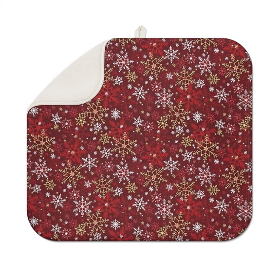 Red Christmas Snowflake Pattern Dish Drying Mat for Kitchen 1 Pack, Ultra Absorbent Microfiber Dishes Drainer Mats,16x18in(41x46cm)