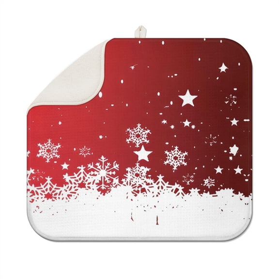 Red Christmas Snowflake Pattern Dish Drying Mat for Kitchen 1 Pack, Ultra Absorbent Microfiber Dishes Drainer Mats,16x18in(41x46cm)