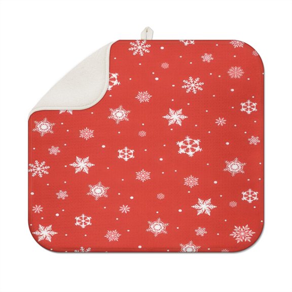 Red Christmas Snowflake Pattern Dish Drying Mat for Kitchen 1 Pack, Ultra Absorbent Microfiber Dishes Drainer Mats,16x18in(41x46cm)