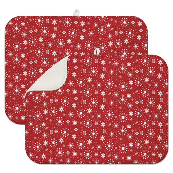 Red Christmas Snowflake Pattern Dish Drying Mat for Kitchen 1 Pack, Ultra Absorbent Microfiber Dishes Drainer Mats,18x24in(46x61cm)