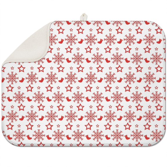 Red Christmas Snowflake Pattern Dish Drying Mat for Kitchen 1 Pack, Ultra Absorbent Microfiber Dishes Drainer Mats,18x24in(46x61cm)