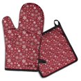 thumbnail image 1 of Red Christmas Snowflake Pattern Kitchen Oven Mitt and Pot Holder Sets 2 Pcs for Baking, Cooking and Grilling, Heat Resistant Up To 392 °F, 1 of 7
