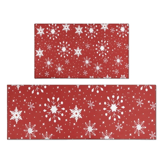 Red Christmas Snowflake Pattern Kitchen Rugs Sets Of 2,Anti Fatigue Kitchen Mat Rugs Non Slip Washable,Decorative Kitchen Floor Mats for Kitchen,Sink,Laundry,17"x30"+17"x47"