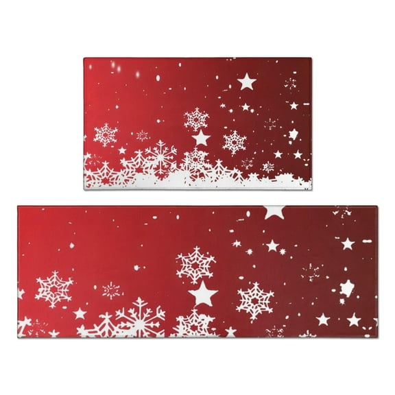 Red Christmas Snowflake Pattern Kitchen Rugs Sets Of 2,Anti Fatigue Kitchen Mat Rugs Non Slip Washable,Decorative Kitchen Floor Mats for Kitchen,Sink,Laundry,17"x30"+17"x47"