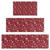 Red Christmas Snowflake Pattern Kitchen Rugs Sets Of 3,Kitchen Runner Rugs Non Skid Washable,Decorative Kitchen Floor Mats for Kitchen,Sink,Laundry,17"x30"  17"x47"   17"x59"