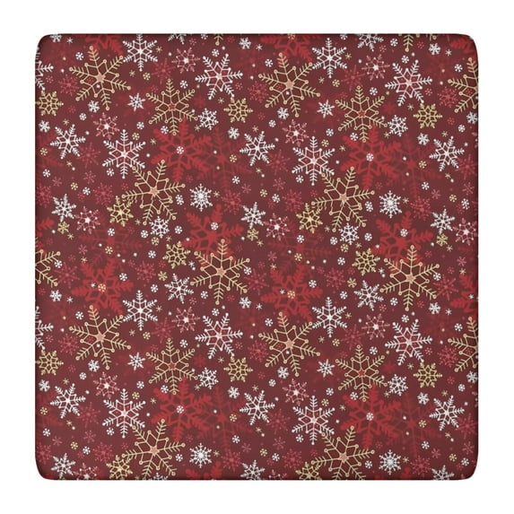 Red Christmas Snowflake Pattern Square Fitted Tablecloth with Elastic Edge,Square Table Cover,Washable Elastic Table Cover for Home Kitchen Party Decor 36"x36"