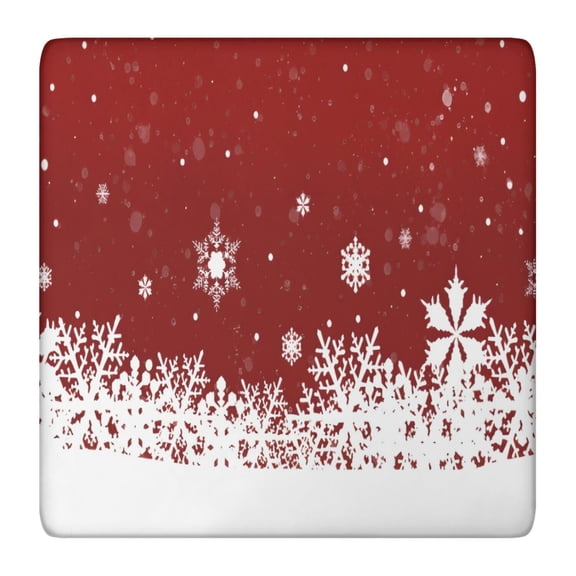 Red Christmas Snowflake Pattern Square Fitted Tablecloth with Elastic Edge,Square Table Cover,Washable Elastic Table Cover for Home Kitchen Party Decor 36"x36"