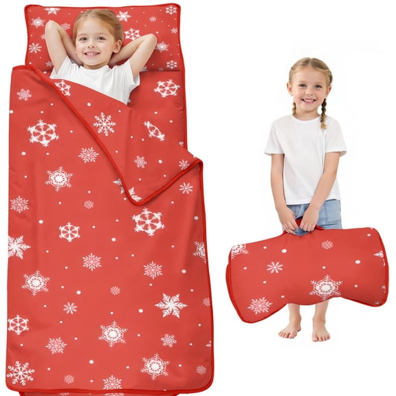 Red Christmas Snowflake Pattern Toddler Nap Mats for Kids Preschool,50"x20" Sleeping Mat Bag or Kids,Toddler Sleeping Bag,Toddler Nap Mat or Daycare