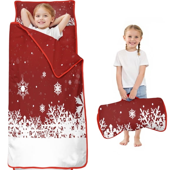 Red Christmas Snowflake Pattern Toddler Nap Mats for Kids Preschool,59"x22" Sleeping Mat Bag or Kids,Toddler Sleeping Bag,Toddler Nap Mat or Daycare