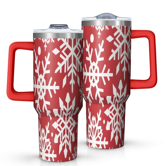 Red Christmas Snowflake Pattern Tumbler with Handle and Lid,40oz Double Wall Vacuum Insulated Tumbler,Cups Gift for Women and Men