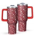 thumbnail image 1 of Red Christmas Snowflake Pattern Tumbler with Handle and Lid,40oz Double Wall Vacuum Insulated Tumbler,Cups Gift for Women and Men, 1 of 7