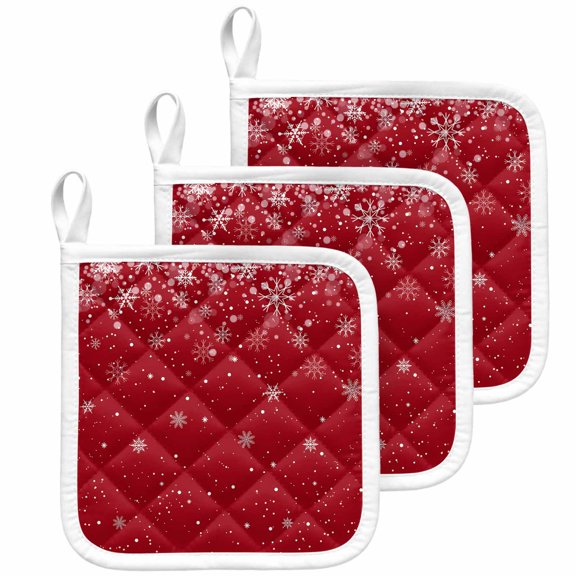 Red Christmas Snowflake Pot Holders for Kitchen Heat Insulation Potholder, Winter Snowflake Xmas Kitchen Pot Holders Sets Washable Oven Hot Pads Cloth Trivet for Cooking Baking 3 Pack