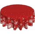 thumbnail image 1 of Red Christmas Snowflake Round Tablecloth 60 Inch Merry Christmas Table Cloth Xmas Circle Table Covers for Holiday Party Dining Kitchen Picnic Patio Outdoor Decor, 1 of 6