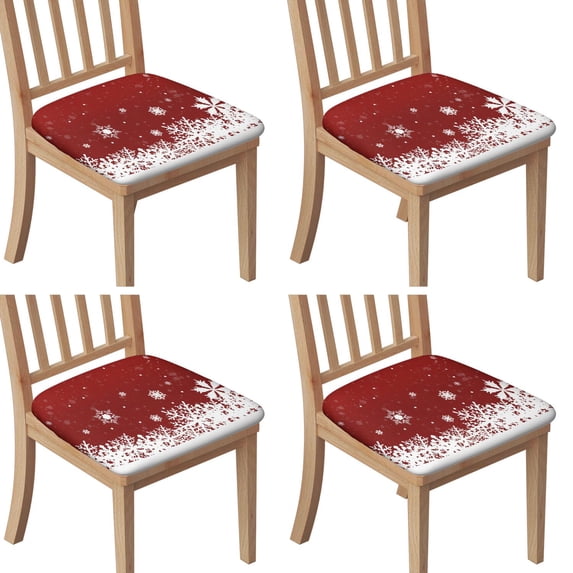 Red Christmas Snowflake Seat Covers for Dining Room Chairs Set Of 4,Stretch Printed Washable Chair Seat Cover with Elastic Ties and Button,Removable Waterproof Couch Cushion Covers