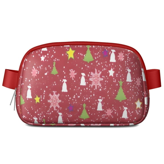 Red Christmas Snowflake Tree and Star Pattern Cute Fanny Packs for Women,Travel Waterproof Crossbody Fanny Bags Waist Purse for Women Anti Theft Adjustable Strap for Running Travel Cycling