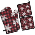thumbnail image 1 of Red Christmas Snowflake and Plaid Pattern Kitchen Oven Mitt and Pot Holder Sets 4 Pcs for Baking, Cooking and Grilling, Heat Resistant Up To 392 °F, 1 of 7