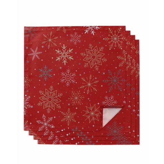 Red Christmas Snowflakes Cloth Napkins Set of 4 Reusable Dinner Napkins, Modern Xmas Winter Minimalist Cocktail Napkin Washable Table Napkins for Wedding/Holiday Party/Baby Shower 20"x20"