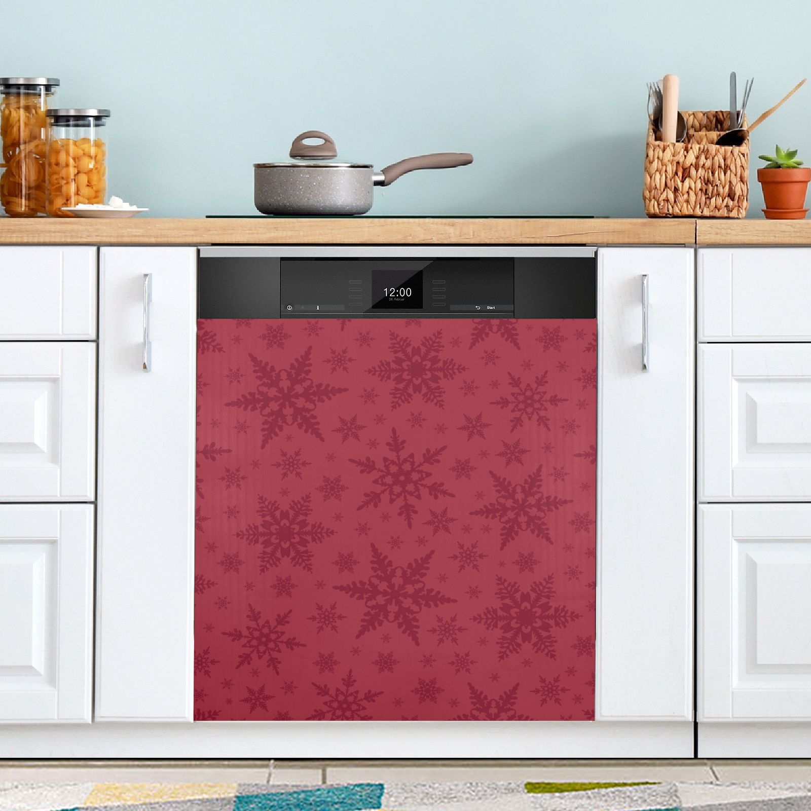 Red Christmas Snowflakes Dishwasher Cover Dishwasher Refrigerator Sticker Door