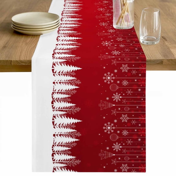 Red Christmas Snowflakes Table Runner 72 Inches Long Farmhouse Dress Scarves, Xmas Balls Winter Pine Tree Dining Tablerunner for Coffee Table/Kitchen Island/Party Décor, 13" x 72"