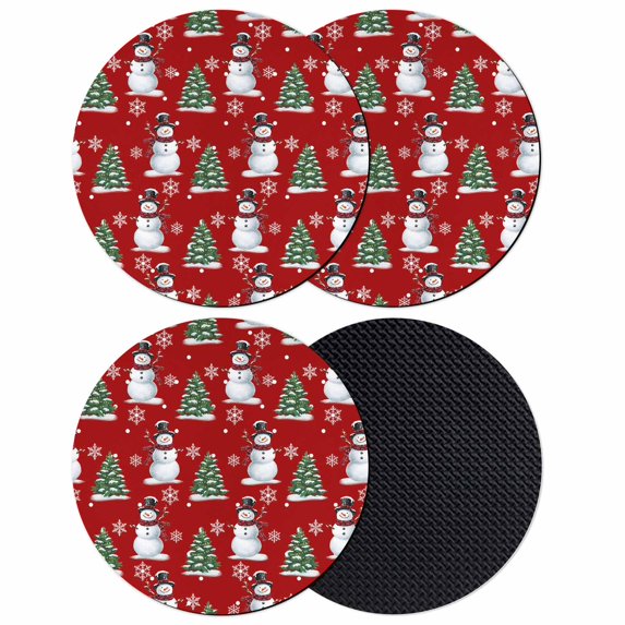 Red Christmas Snowman Coasters Set of 4, Absorbent Coasters for Drinks, Winter Snowflakes Xmas Tree Forest Coaster for Desk Coffee Table Protection, Home Decor House Warming Gifts 4"