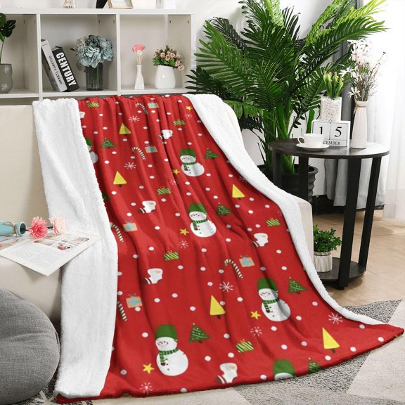 Red Christmas Snowman Pattern Blanket,Comfortable Soft Flannel Throw Blanket,All Season,Warm Lightweight Blankets for Sofa Bed Couch Living Room Chair,50"x60"