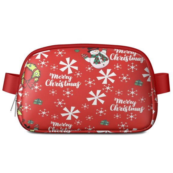 Red Christmas Snowman Pattern Cute Fanny Packs for Women,Travel Waterproof Crossbody Fanny Bags Waist Purse for Women Anti Theft Adjustable Strap for Running Travel Cycling