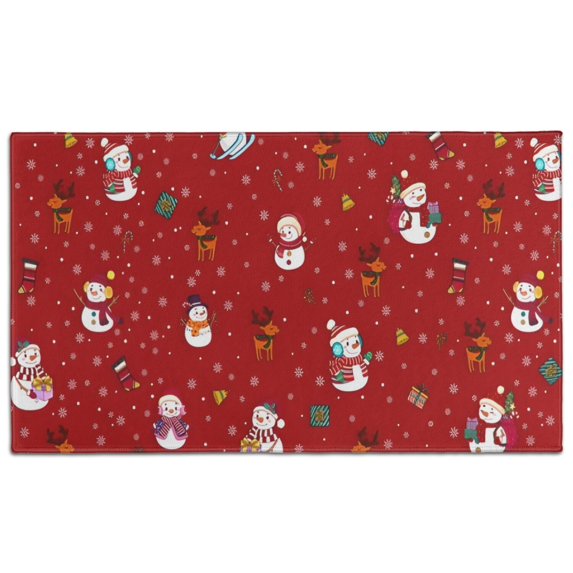 Red Christmas Snowman Pattern Door Rugs,Washable Non Slip Door Mats Indoor,Decorative Door Mats,Entry Mat Indoor for Entrance,Bedroom,Kitchen,Bathroom,17"x30"
