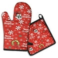 thumbnail image 1 of Red Christmas Snowman Pattern Kitchen Oven Mitt and Pot Holder Sets 2 Pcs for Baking, Cooking and Grilling, Heat Resistant Up To 392 °F, 1 of 7